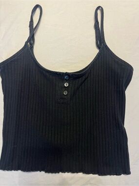 American Eagle Medium Crop Tank Ribbed Buttons Lettuce Hem
